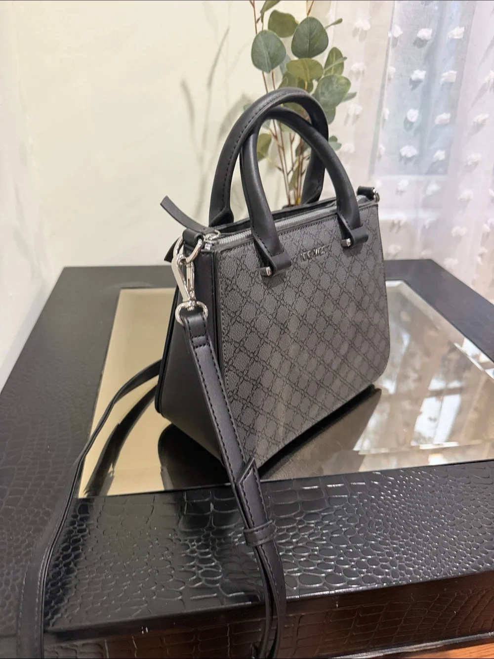 Nine West Black Monogram Top-Handle Satchel